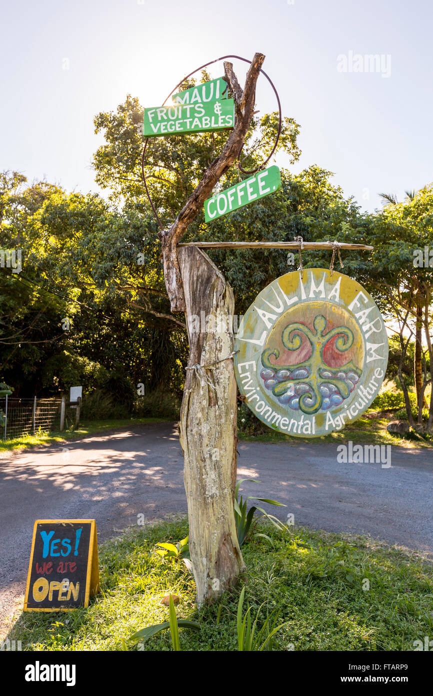 Laulima ferme, une route locale ferme stand près de Hana, Maui, Hawaii Banque D'Images