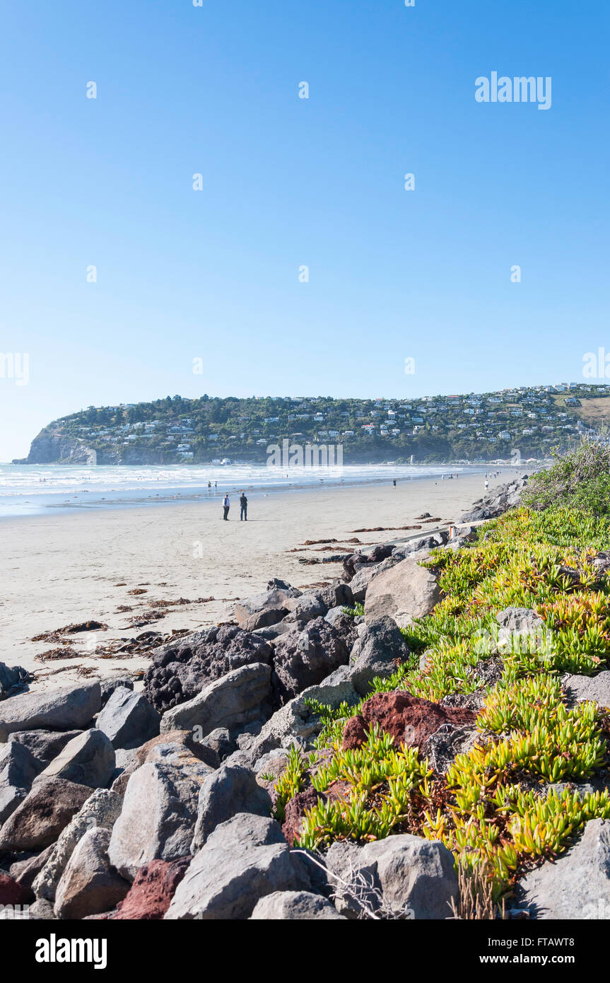 La plage de Scarborough et chefs, Sumner, Christchurch, Canterbury, île du Sud, Nouvelle-Zélande Banque D'Images