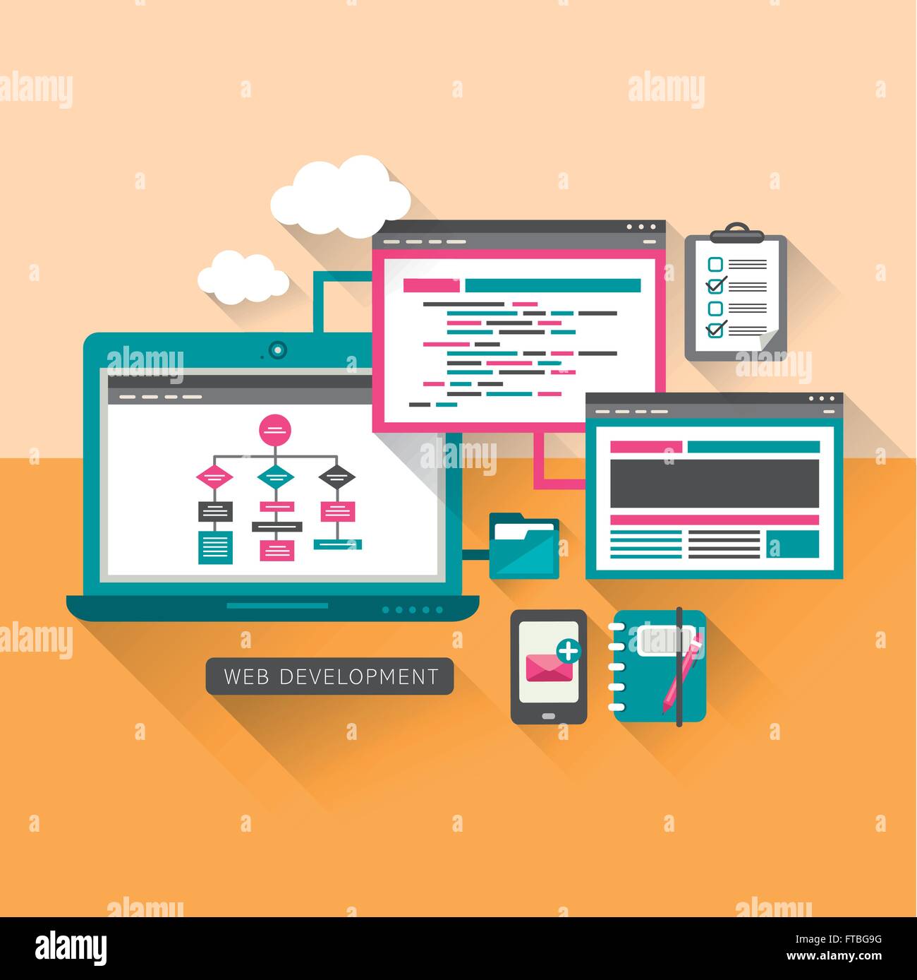 Modèle plat, concept de développement programmation web Illustration de Vecteur