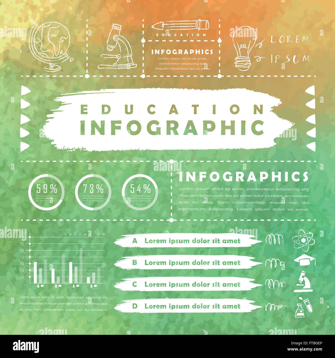 L'éducation contexte aquarelle infographie en jaune et vert Illustration de Vecteur