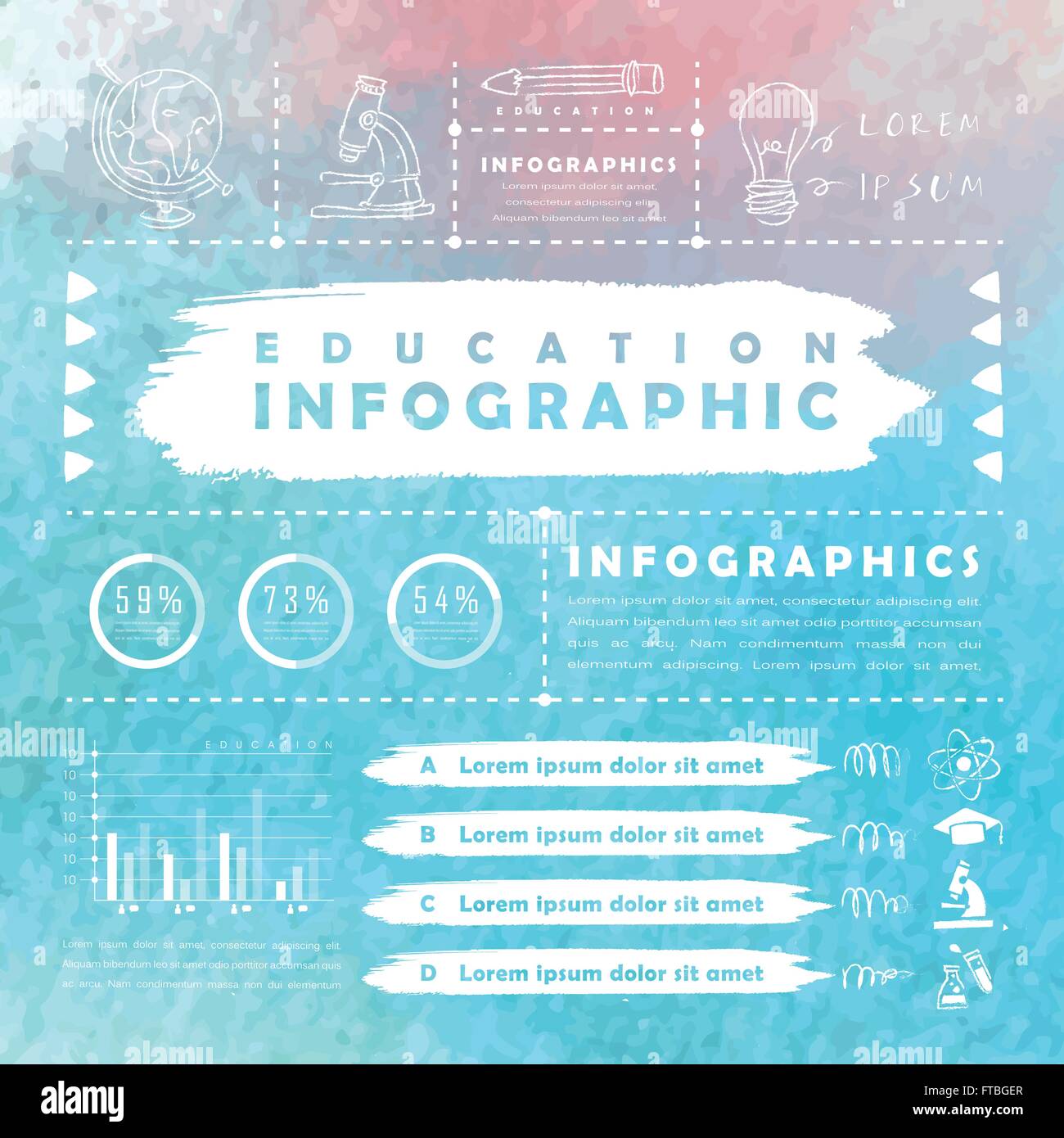 L'éducation contexte aquarelle infographie en bleu et rose Illustration de Vecteur