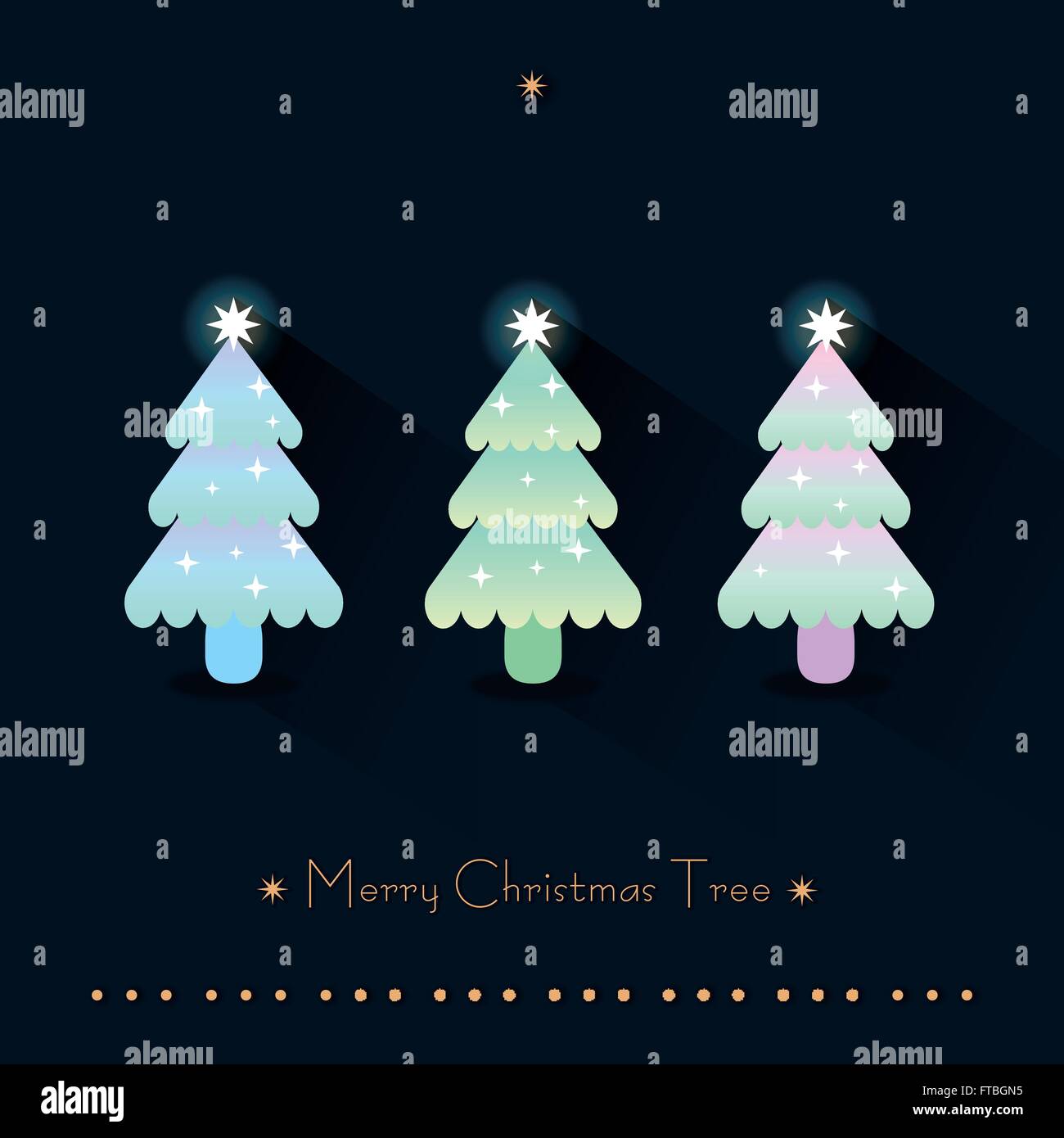Éclairage adorable d'arbres de Noël au design plat sur fond sombre isolés Illustration de Vecteur