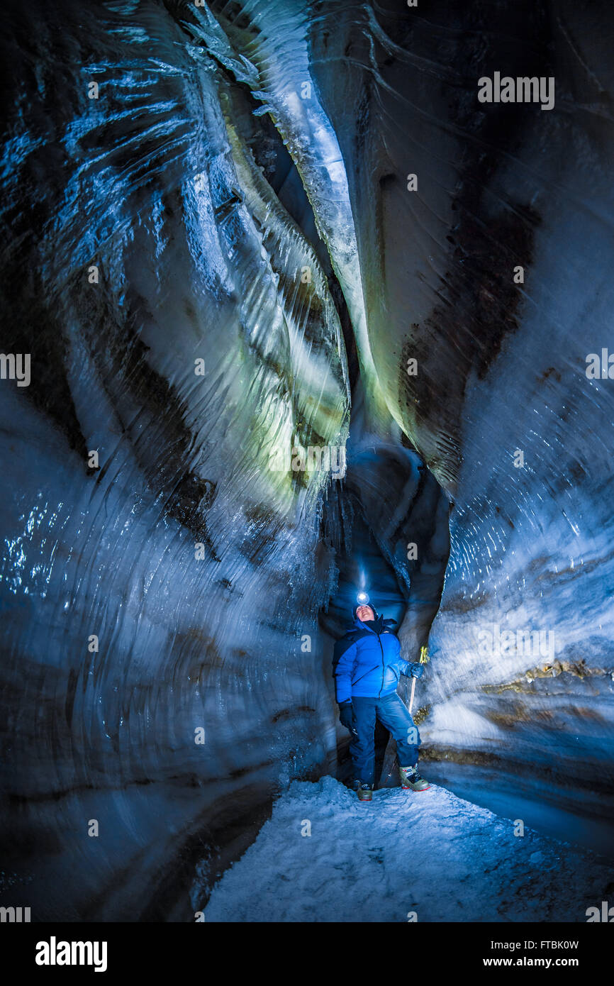 Larsbreen la caverne de glace, Spitsbergen, Svalbard Banque D'Images