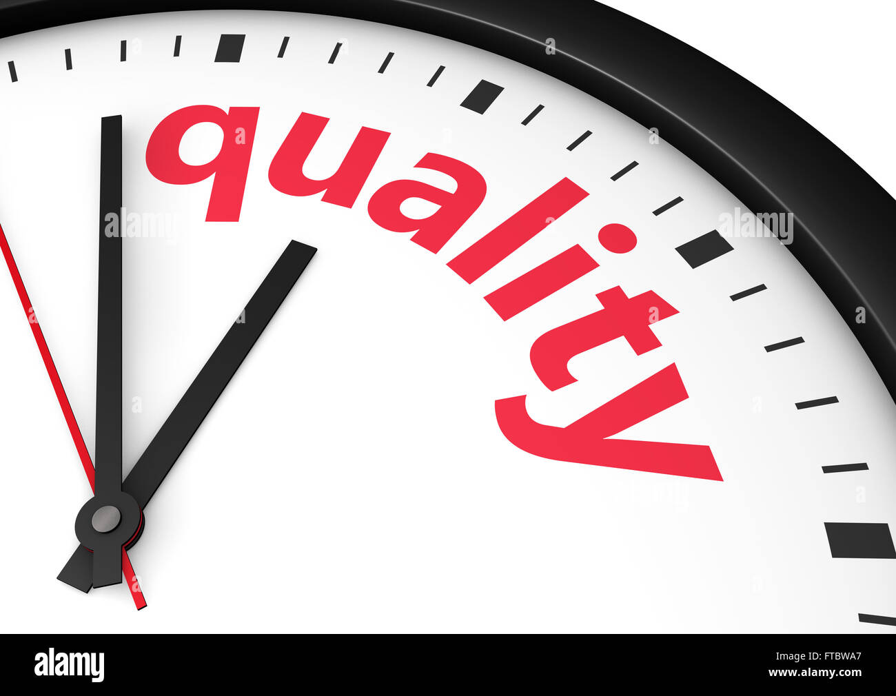 Le temps de qualité de vie et d'affaires avec un concept et la qualité de l'horloge et signer mot imprimé en rouge le rendu 3d image. Banque D'Images