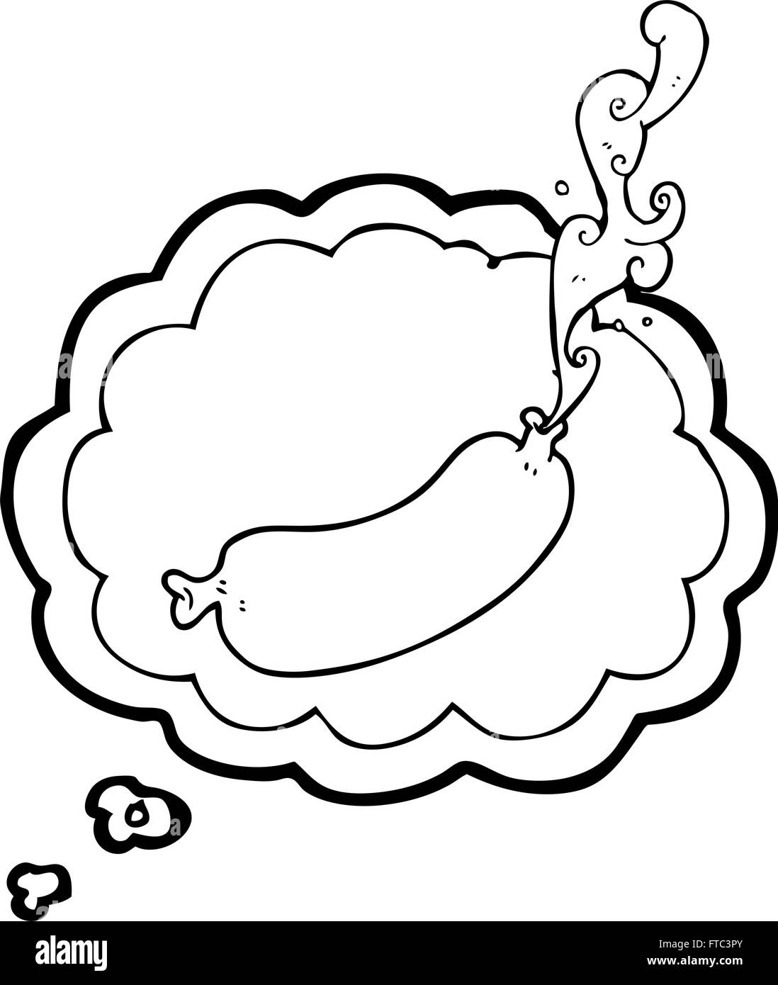 Freehand appelée bulle pensée cartoon squirting sausage Illustration de Vecteur