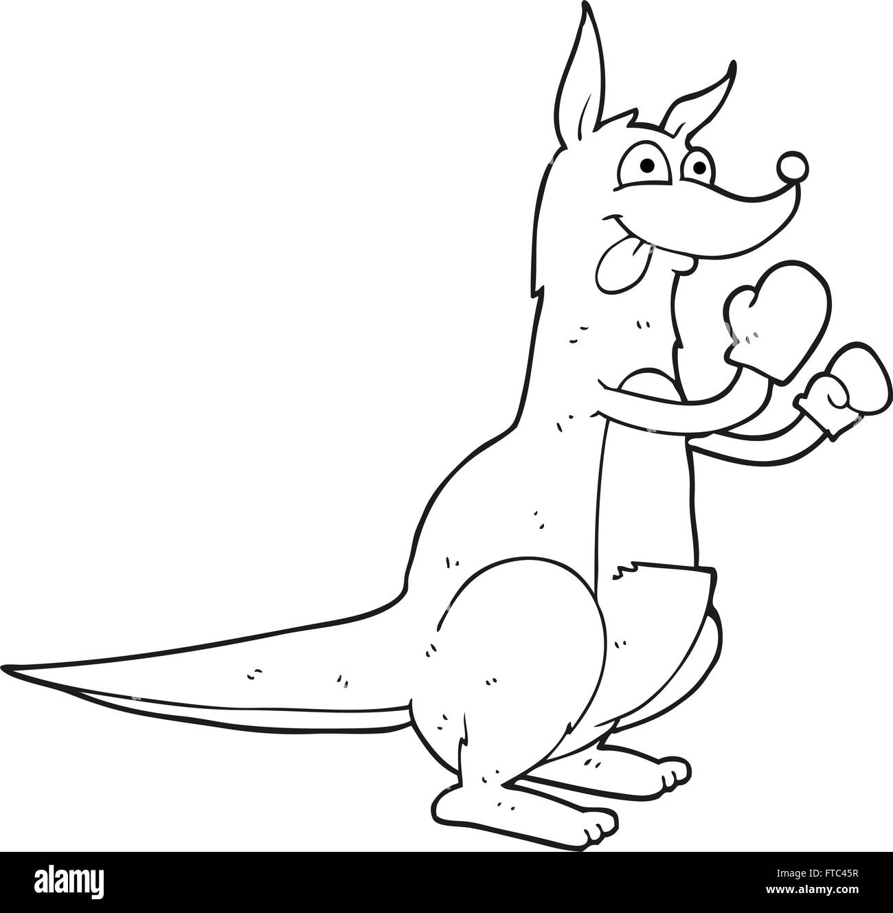 Noir et blanc dessiné à main levée cartoon kangourou boxe Illustration de Vecteur