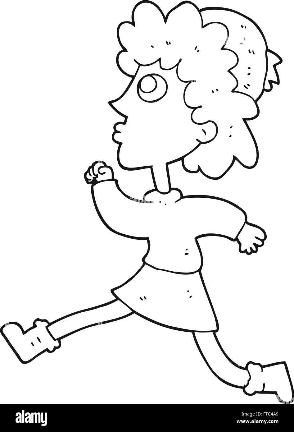 Noir et blanc dessiné à main levée de l'exécution de dessin animé femme Illustration de Vecteur