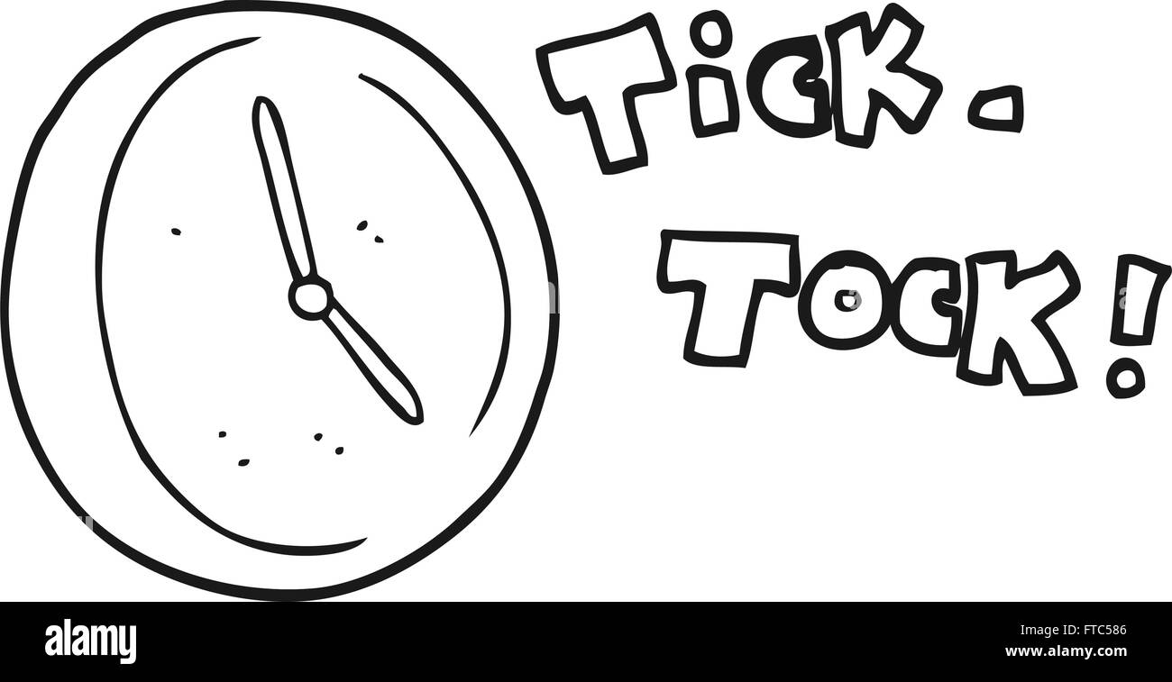 Noir et blanc dessiné à main levée cartoon ticking clock Illustration de Vecteur