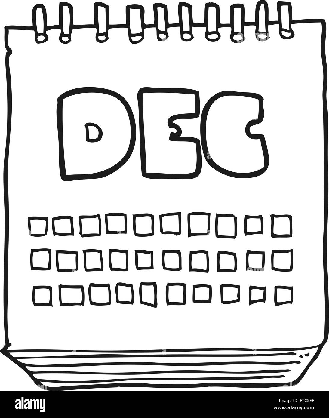 Dessiné à main levée de cartoon noir et blanc montrant calendrier mois de décembre Illustration de Vecteur