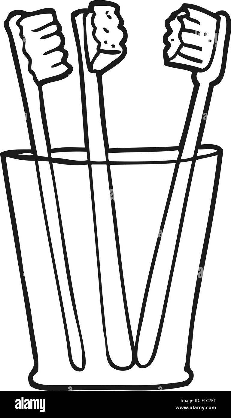 Dessiné à main levée de noir et blanc et des brosses à dents en verre dessin animé Illustration de Vecteur