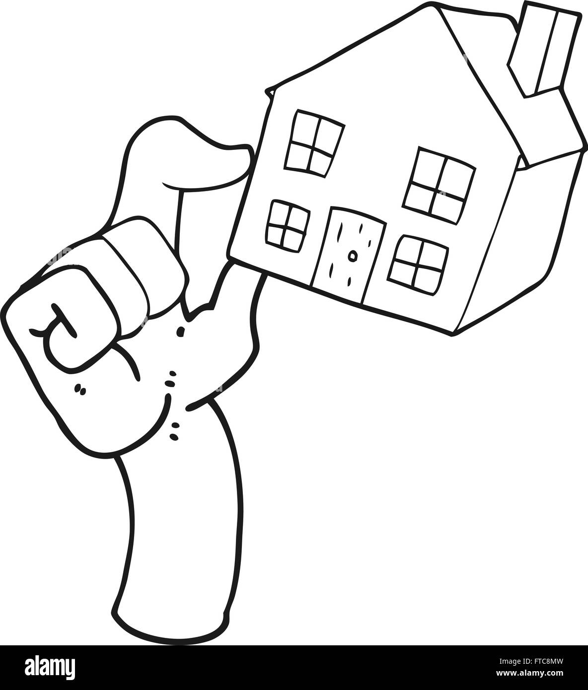 Noir et blanc dessiné à main levée sur le marché de l'habitation de dessin animé Illustration de Vecteur