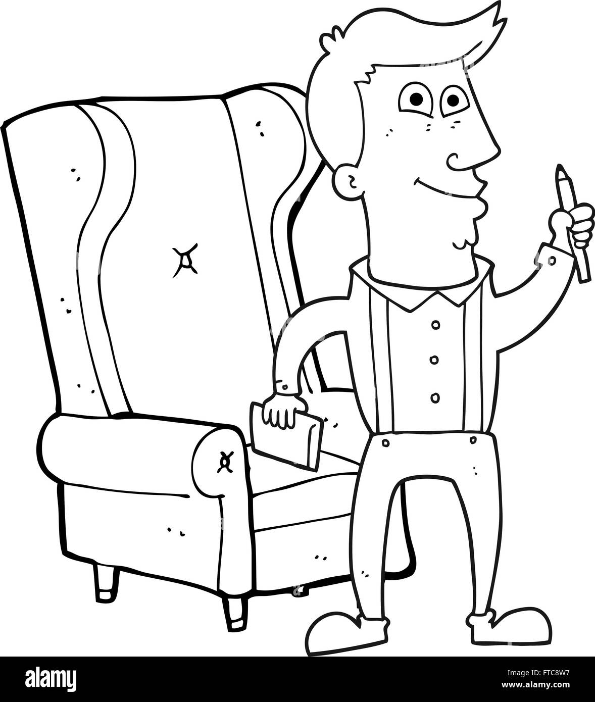 Noir et blanc dessiné à main levée de l'homme dessin animé avec carnet ...