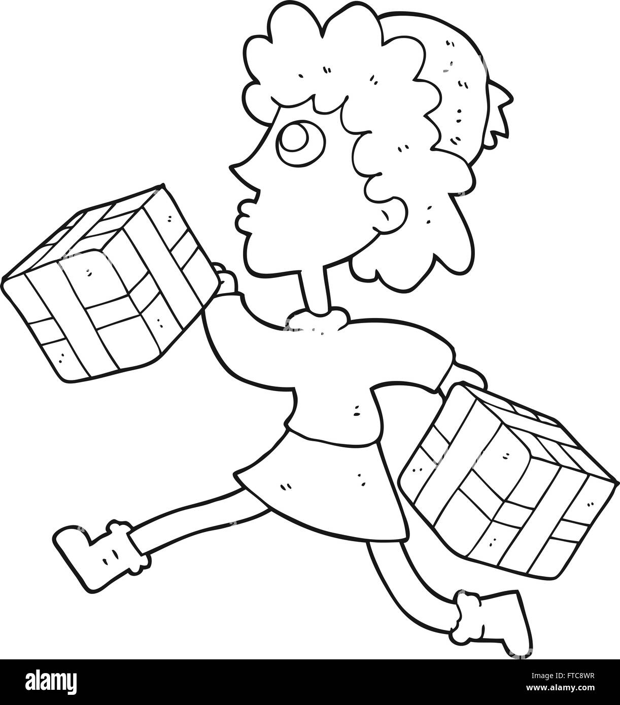 Noir et blanc dessiné à main levée de l'exécution de dessin animé femme avec présente Illustration de Vecteur