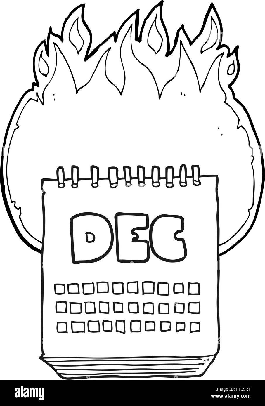 Dessiné à main levée de cartoon noir et blanc montrant calendrier mois de décembre Illustration de Vecteur