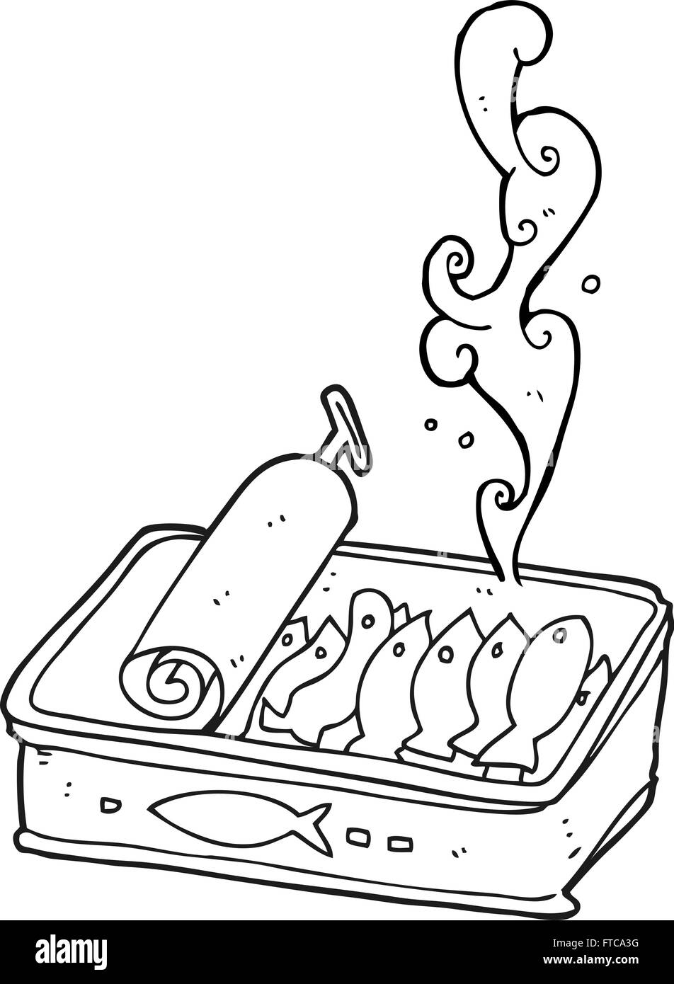 Noir et blanc dessiné à main levée de caricature peut être de sardines Illustration de Vecteur