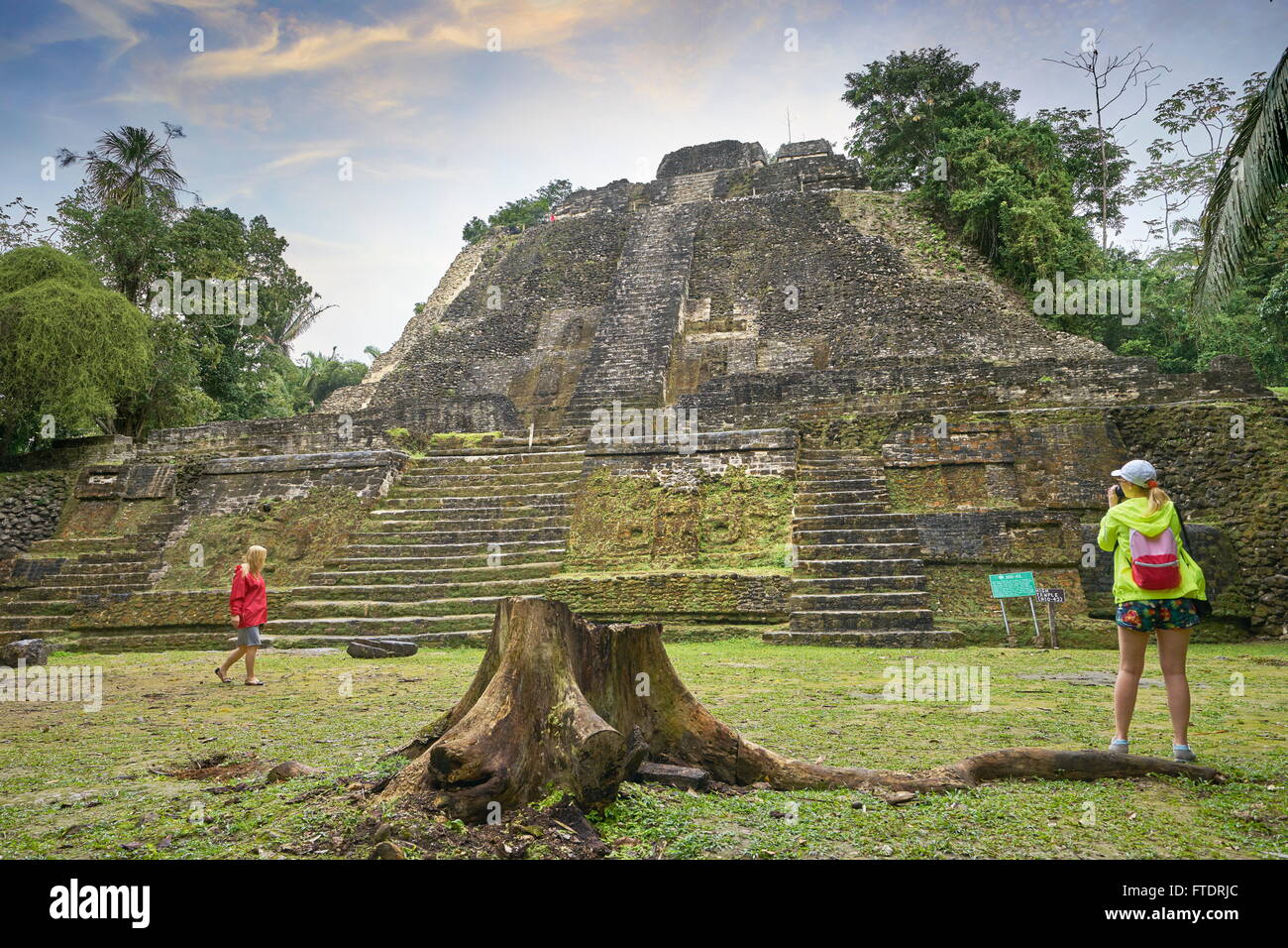 Le plus haut Temple (temple de Lamanai), Ancien, ruines Mayas Lamanai, Belize Banque D'Images