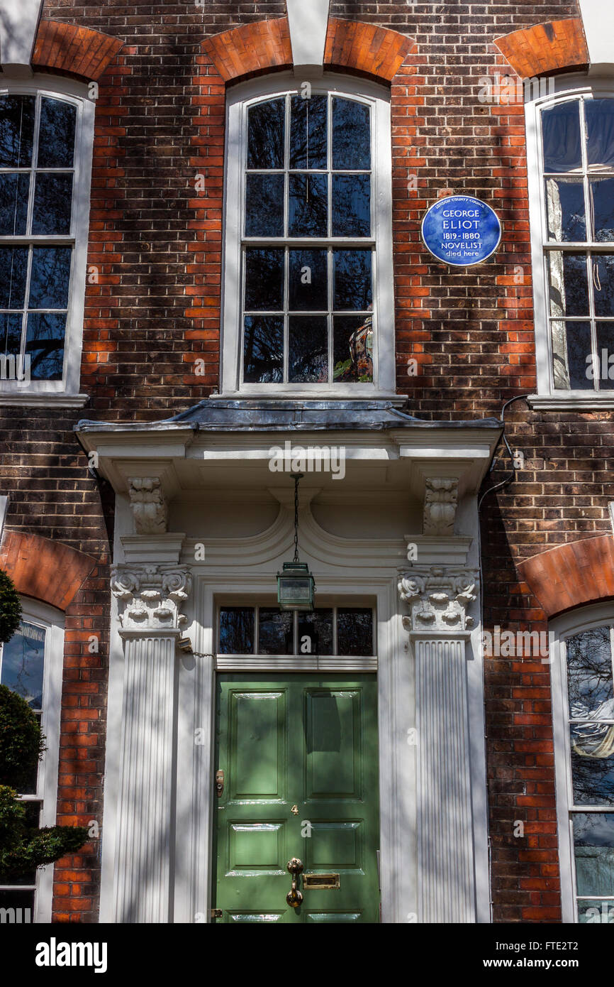 George Eliot Blue Plaque, Londres Banque D'Images