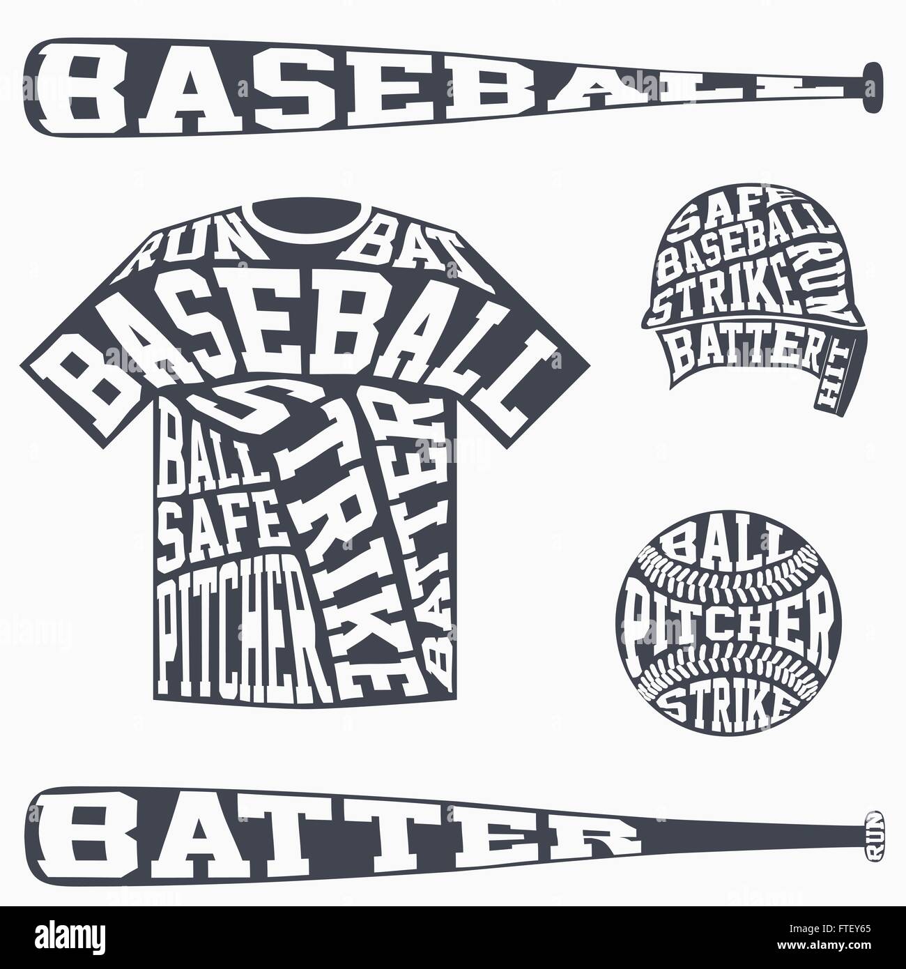 Symboles de sports baseball avec typographie Illustration de Vecteur