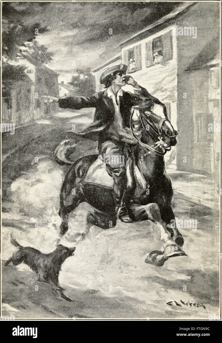 * Paul Revere, le porteur de la flamme de la Révolution* (1916) explore la vie et les contributions de Paul Revere, en se concentrant sur son rôle dans la Révolution américaine, en particulier sa célèbre balade de minuit. Banque D'Images