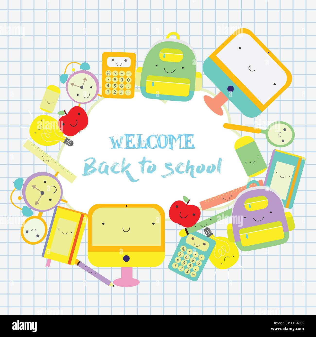 Retour à l'école texte à thème. Retour à l'école avec l'éducation de base d'icônes. Illustration de Vecteur