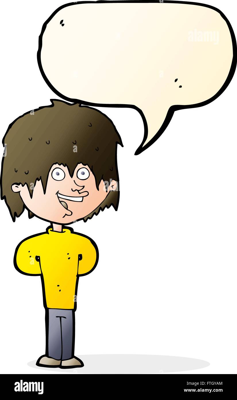 Cartoon happy scruffy boy with speech bubble Illustration de Vecteur