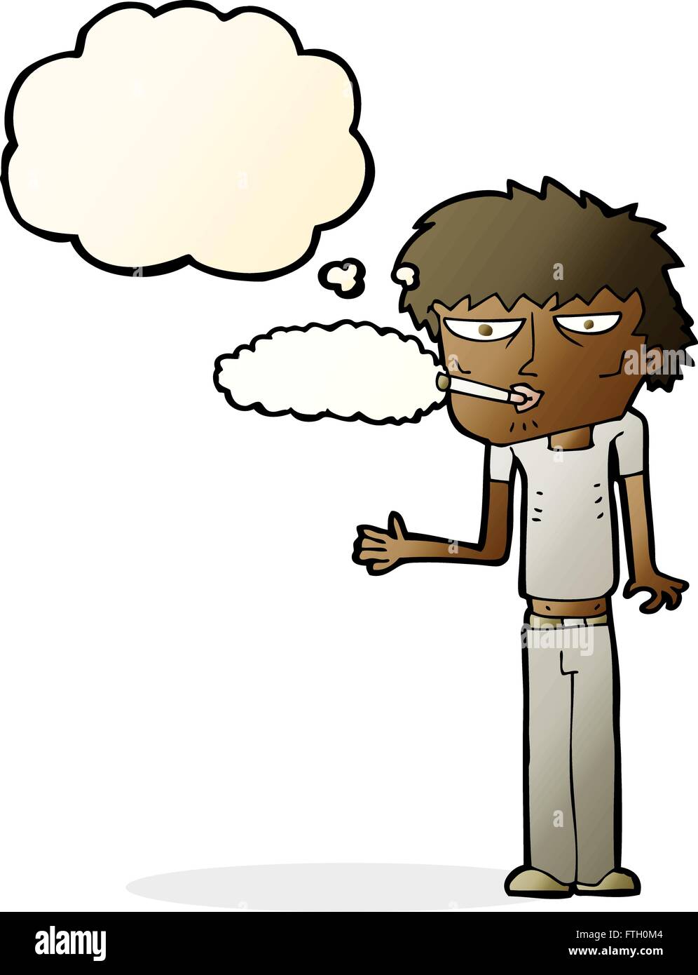 Caricature fumeur avec bulle pensée Illustration de Vecteur