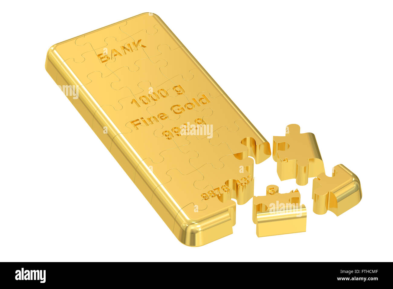 Golden bar de puzzles, rendu 3D Banque D'Images