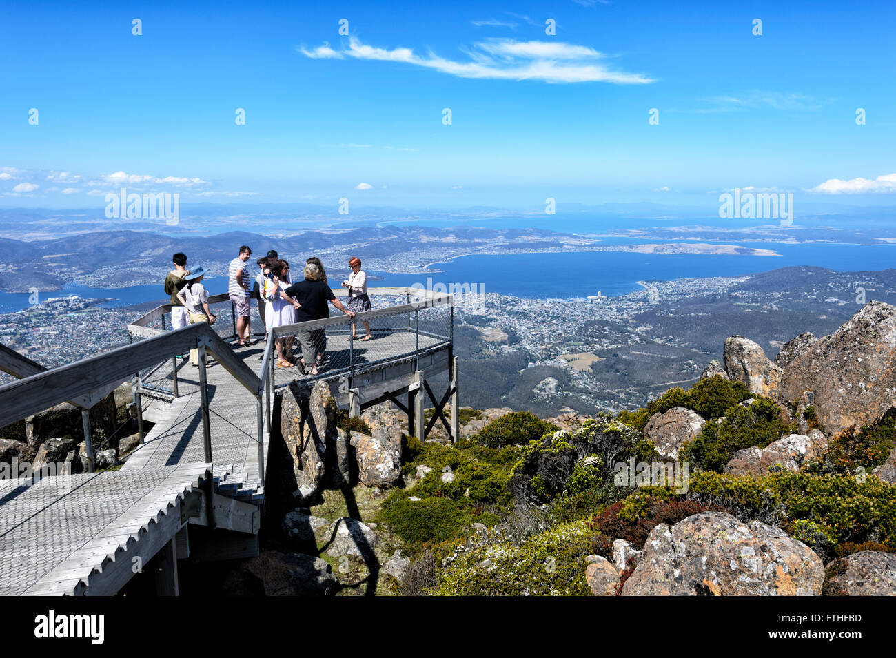 Vue sur Hobart depuis le belvédère au sommet du Mont Wellington, Hobart, Tasmanie, Australie Banque D'Images