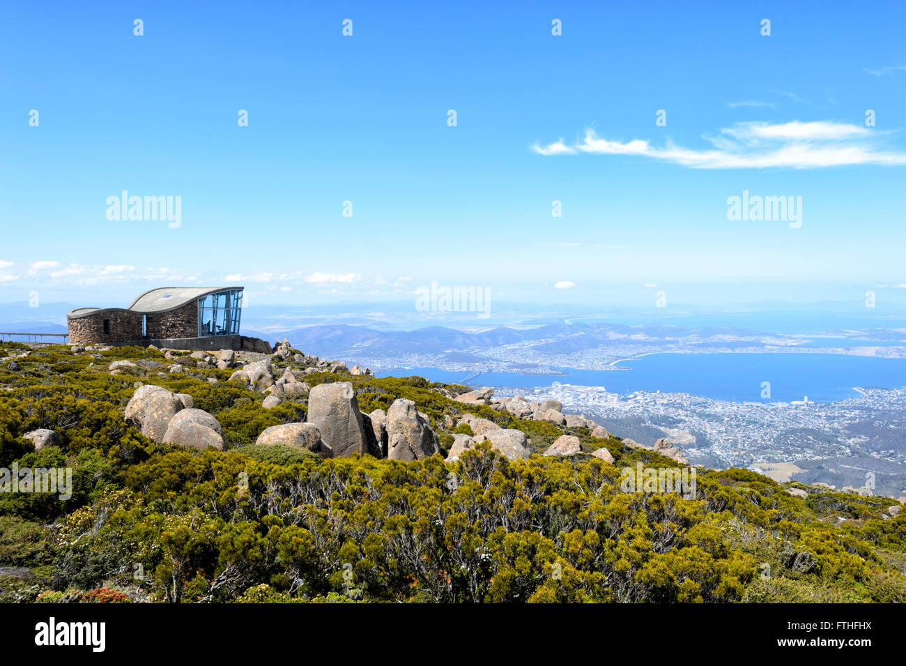 Vue sur Hobart depuis le belvédère au sommet du Mont Wellington, Hobart, Tasmanie, Australie Banque D'Images