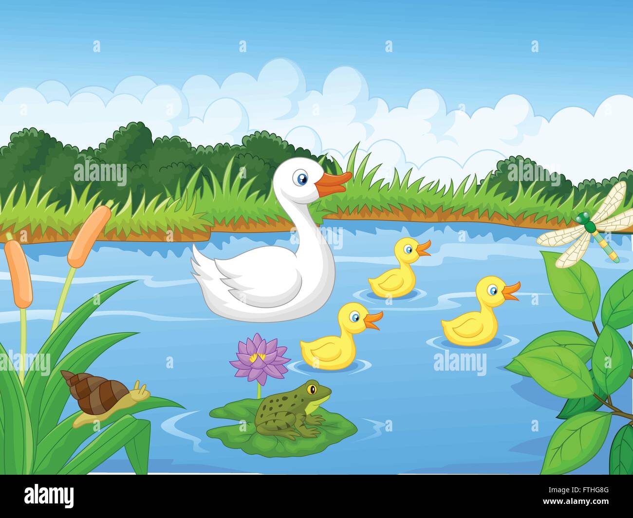 La famille Duck cartoon piscine Illustration de Vecteur