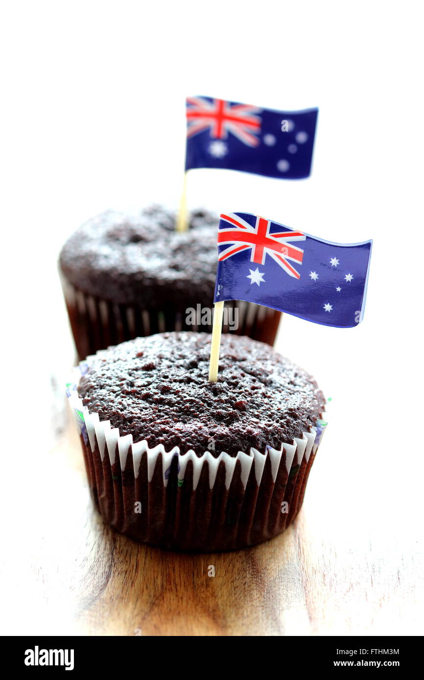 Drapeau australien sur les petits gâteaux au chocolat Banque D'Images