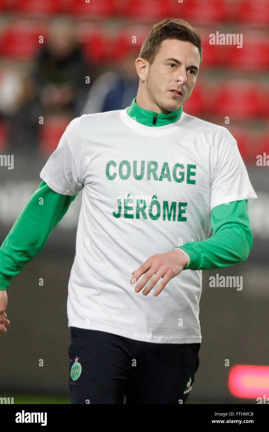 Rennes - 4 février : Nolan Roux au Saint Etienne d'echauffement pendant le match entre le Stade Rennais Banque D'Images
