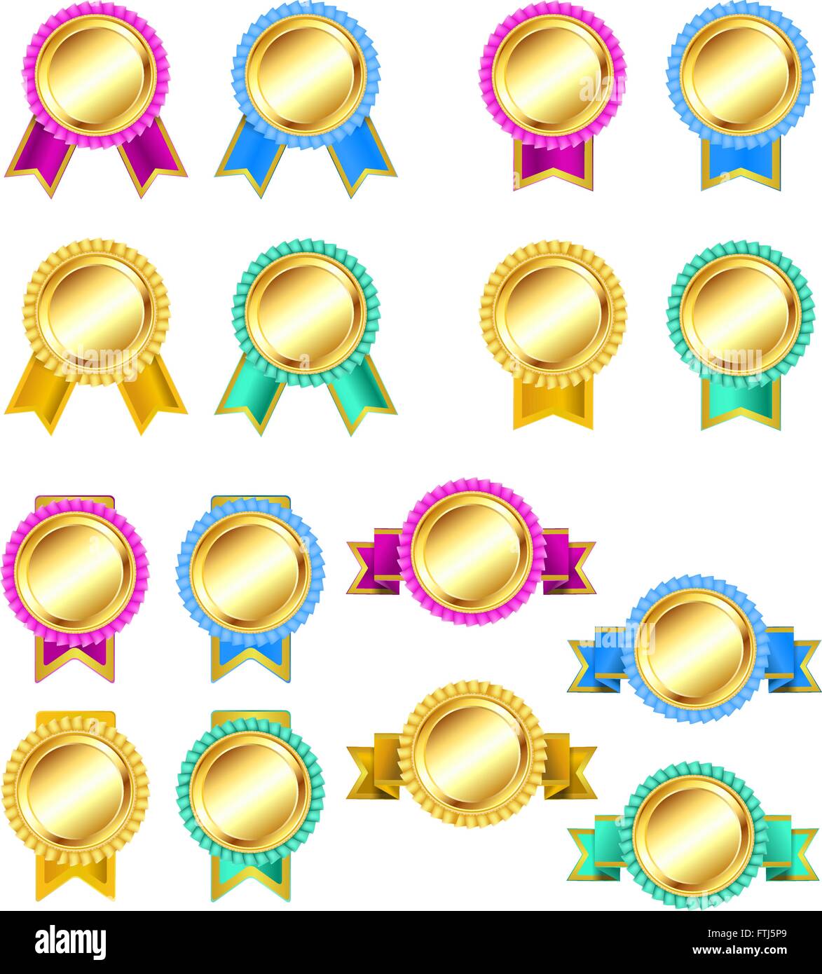 Ensemble d'insignes d'or avec rosette vecteur des rubans. Illustration de Vecteur