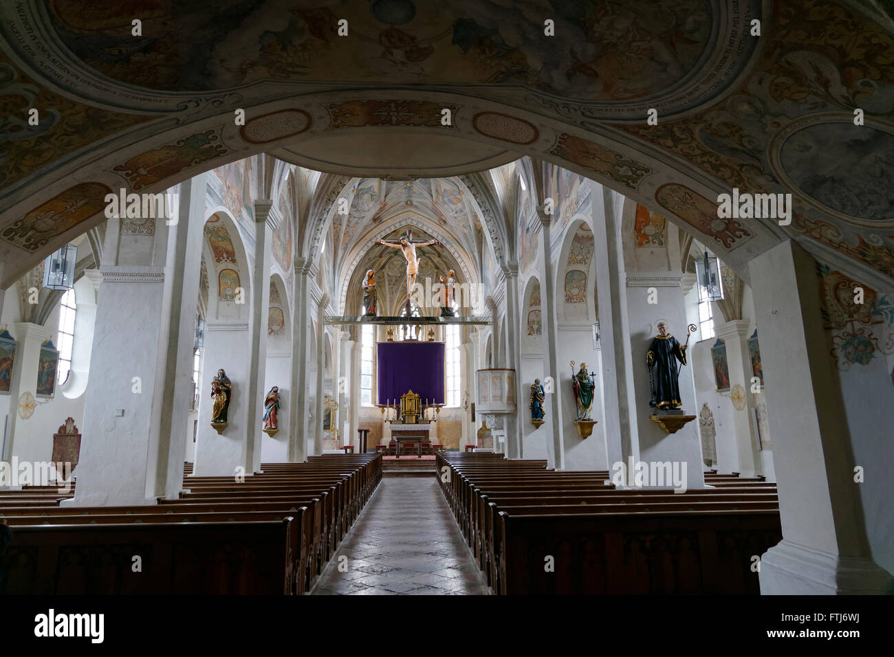 Église abbatiale romane de Saint Lambert, de l'intérieur de fresques Renaissance, monastère Seeon, Klostersee, Grabenstätt, Banque D'Images