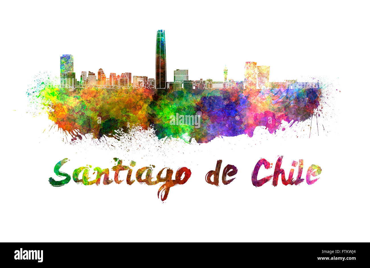 Santiago du Chili, en éclaboussures aquarelle with clipping path Banque D'Images