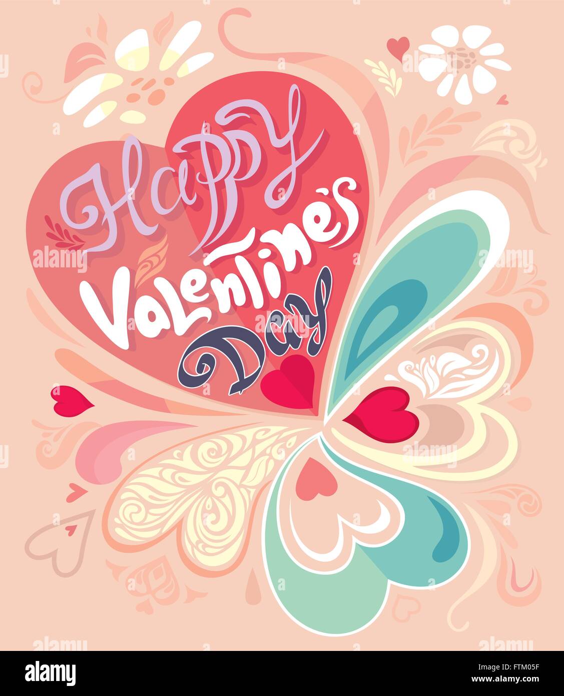Retro Vintage vecteur calligraphiques colorés décoratifs Valentine's Day card Illustration de Vecteur