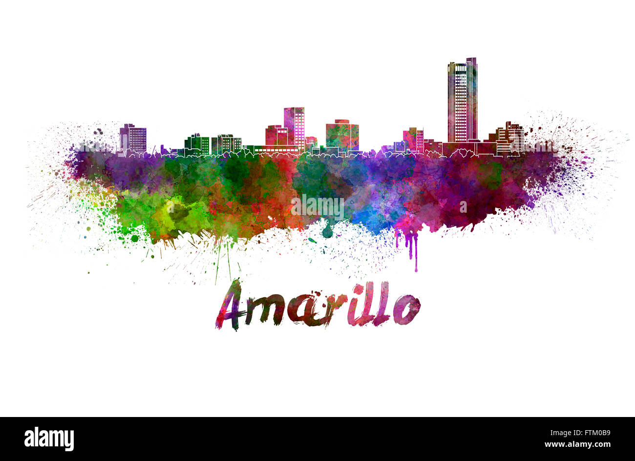 Amarillo skyline à l'aquarelle des éclaboussures avec clipping path Banque D'Images