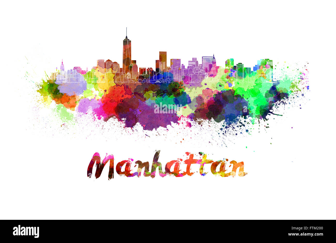 Manhattan skyline à l'aquarelle des éclaboussures avec clipping path Banque D'Images