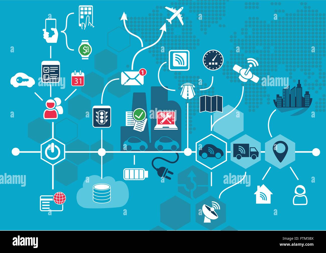La conduite autonome et connecté car concept et l'infographie. Vector illustration de conduire des voitures de façon autonome Illustration de Vecteur