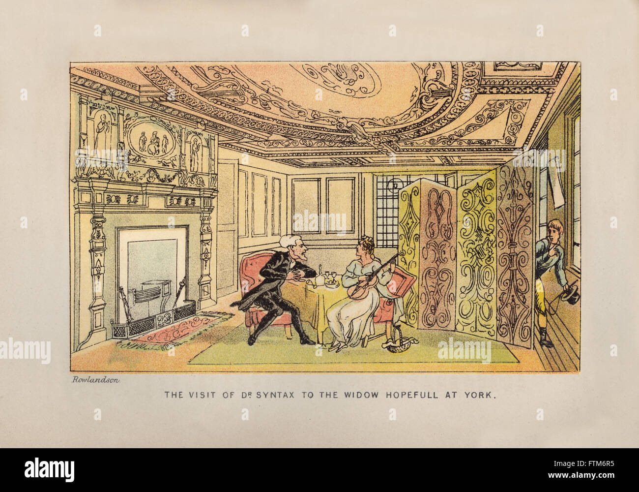 Illustration couleur vintage satirique par Thomas ROWLANDSON (1756-1827) de "Dr. La syntaxe Trois Tours" par William Combe (1741-1823), publiée en 1869. Banque D'Images