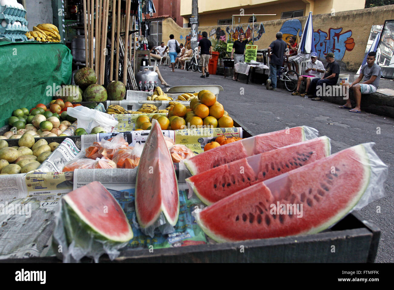 Le commerce des aliments voie d'accès à Santa Marta dans la Favela Morro Dona Marta Banque D'Images