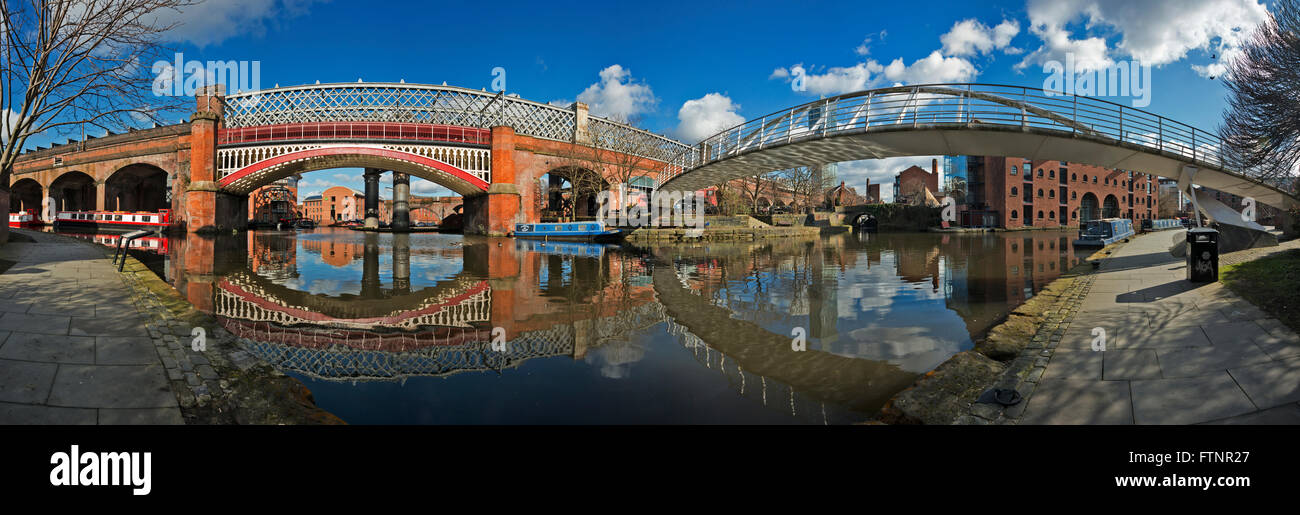 Victorien Panorama viaducs de chemin de fer et les ponts dans le bassin Castlefield Manchester Banque D'Images