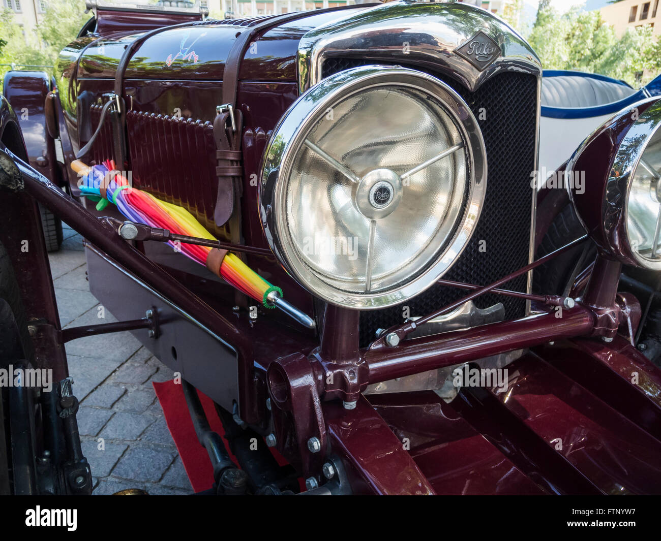 Merano, Italie - 9 juillet 2015 : A la une du Riley Ulster IMP. à Merano pendant le Tyrol du Sud classic cars rally 2015 Banque D'Images