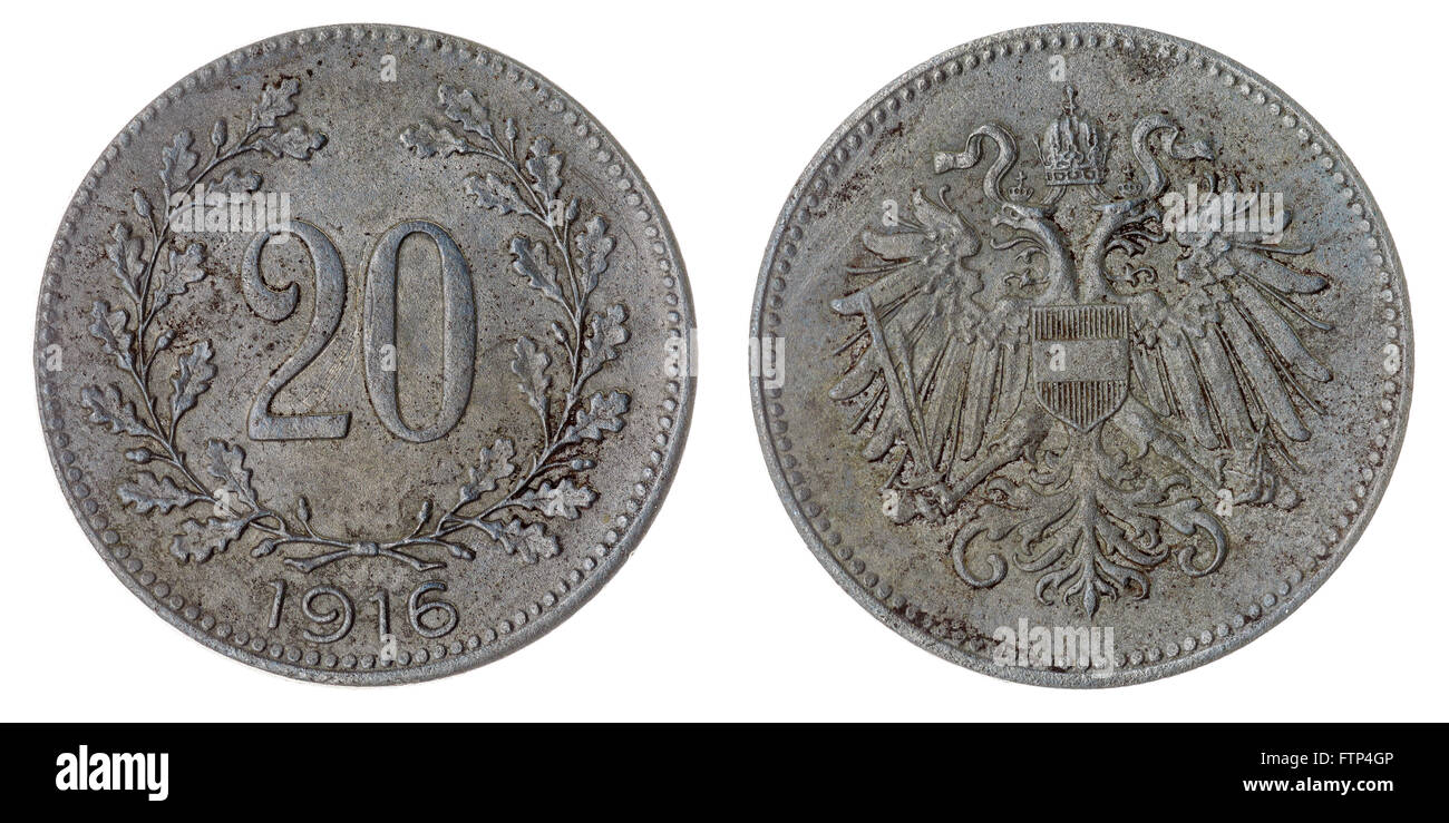 Fer à repasser 20 Heller 1916 coin isolé sur fond blanc, l'Empire  austro-hongrois Photo Stock - Alamy