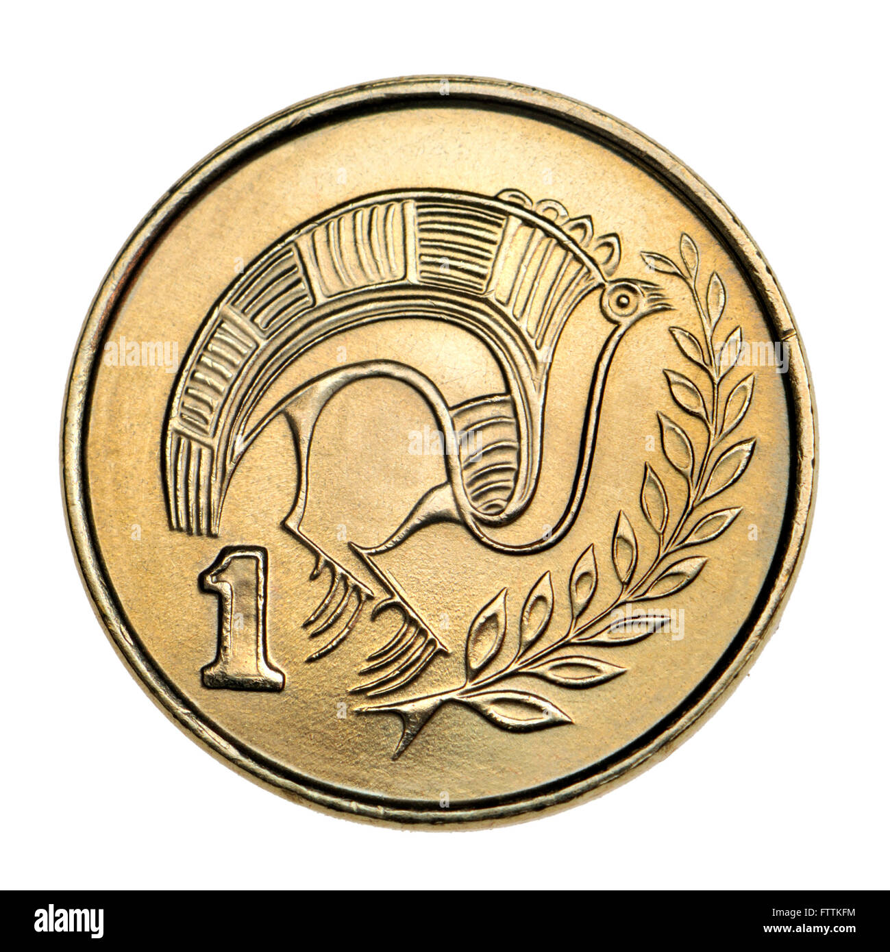 Pre-Euro coin de Chypre : un cent montrant oiseau stylisé perché sur une branche d'une cruche d'bichrome ware de l'Cyproarchaic... Banque D'Images