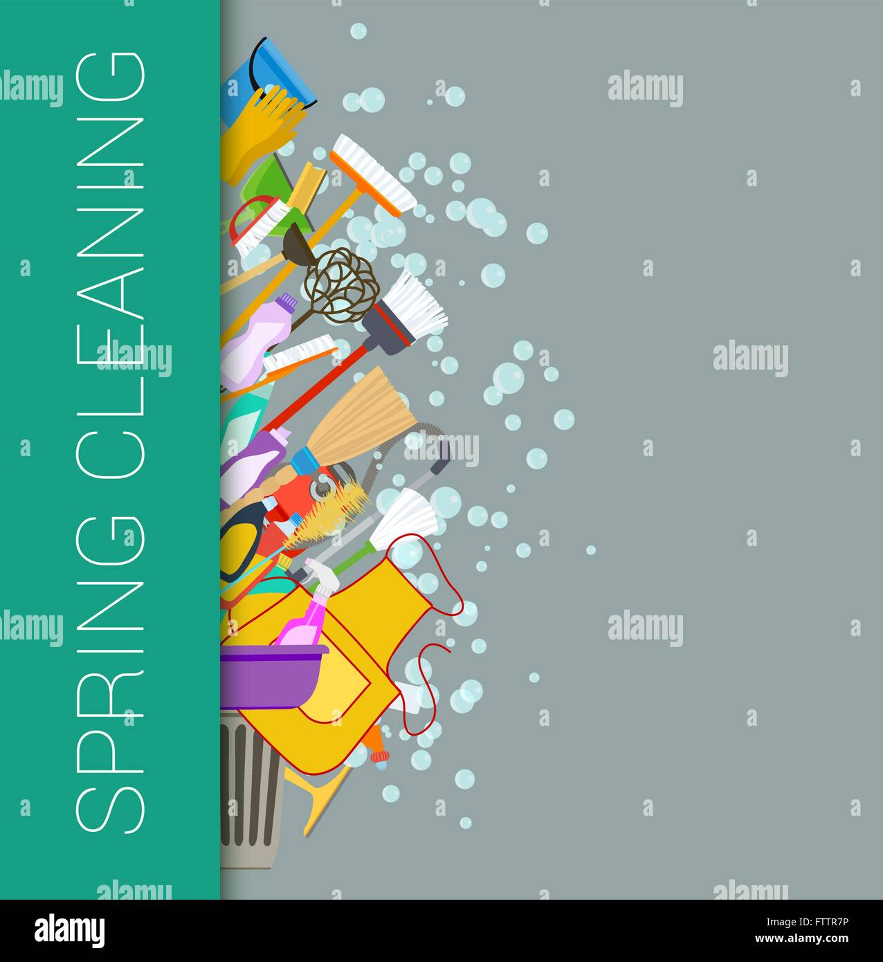 Nettoyage de printemps à la frontière verticale arrière-plan. Les fournitures de nettoyage. Outils de nettoyage. Vector Illustration de Vecteur