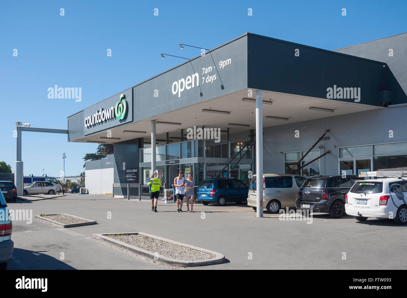 Supermarché compte à rebours, New Brighton Mall, New Brighton, Christchurch, Canterbury, Nouvelle-Zélande. Banque D'Images