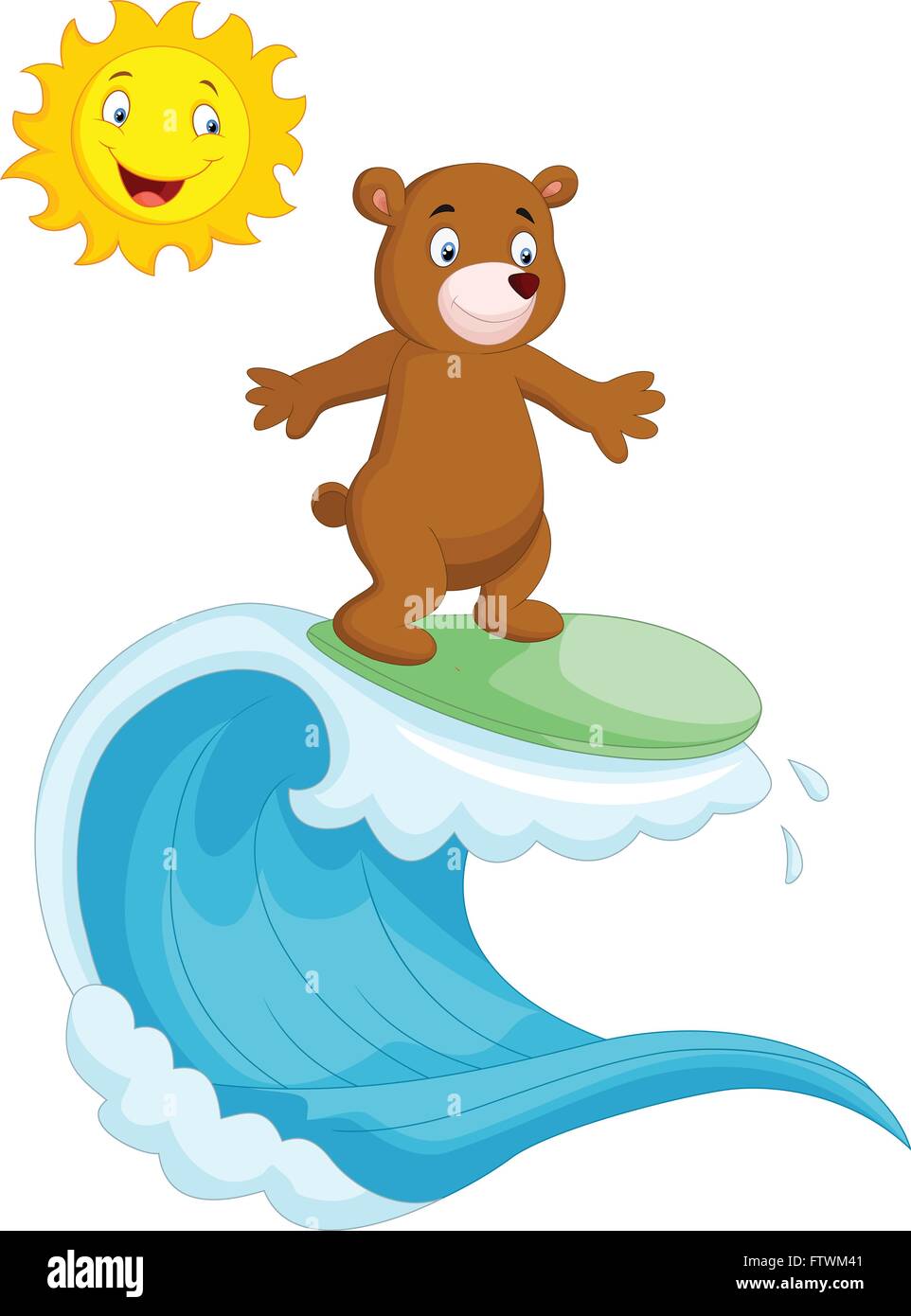 Happy Ours brun cartoon surf Illustration de Vecteur