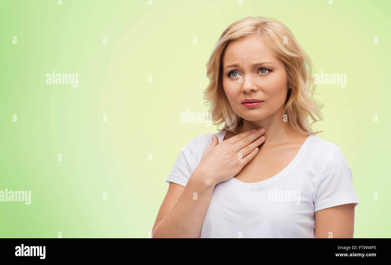 Malheureuse femme souffrant de maux de gorge Banque D'Images