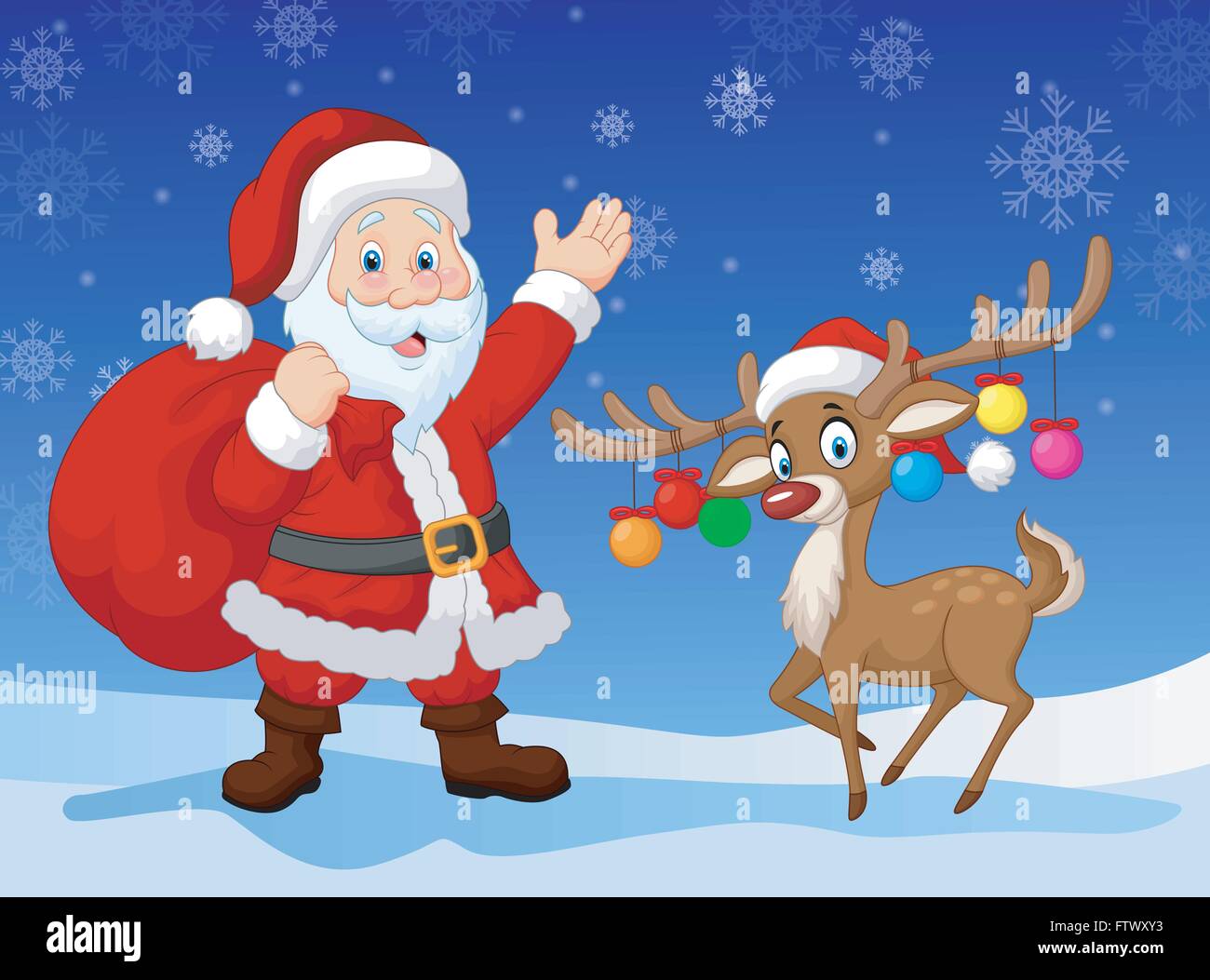 Cartoon Santa Clause avec deer Illustration de Vecteur